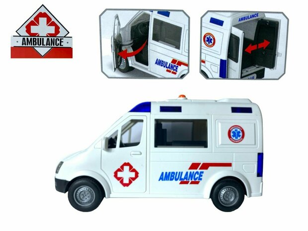 AMBULANCE SPEELGOED - FRICTIEMOTOR - 22.5CM - MET GELUID SIRENE EN LICHTJES