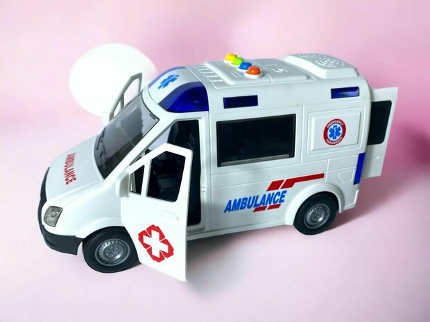 AMBULANCE SPEELGOED - FRICTIEMOTOR - 22.5CM - MET GELUID SIRENE EN LICHTJES