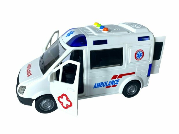 JOUET D&#039;AMBULANCE - MOTEUR &Agrave; FRICTION - 22,5CM - AVEC SIR&Egrave;NE SONORE ET LUMI&Egrave;RES