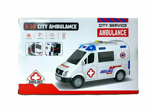 AMBULANCE SPEELGOED - FRICTIEMOTOR - 22.5CM - MET GELUID SIRENE EN LICHTJES