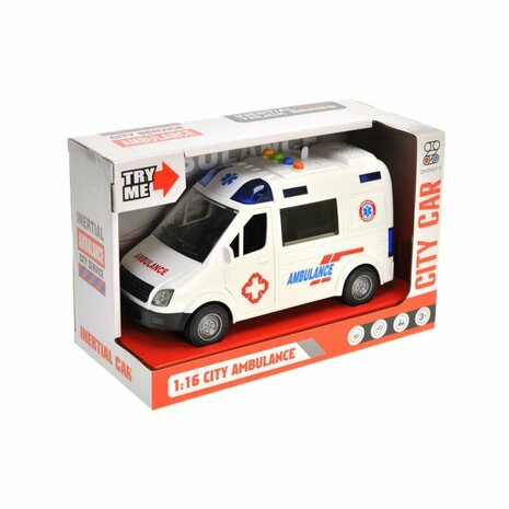 JOUET D&#039;AMBULANCE - MOTEUR &Agrave; FRICTION - 22,5CM - AVEC SIR&Egrave;NE SONORE ET LUMI&Egrave;RES