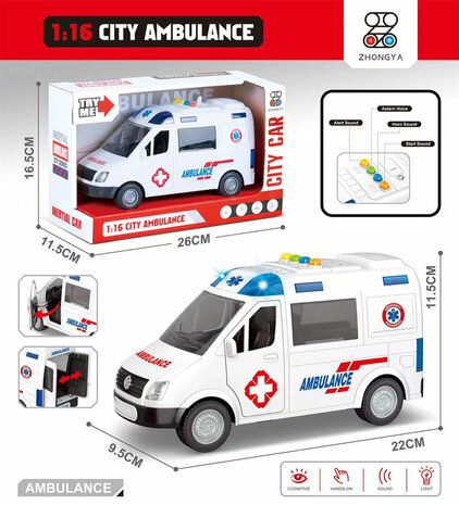 JOUET D&#039;AMBULANCE - MOTEUR &Agrave; FRICTION - 22,5CM - AVEC SIR&Egrave;NE SONORE ET LUMI&Egrave;RES