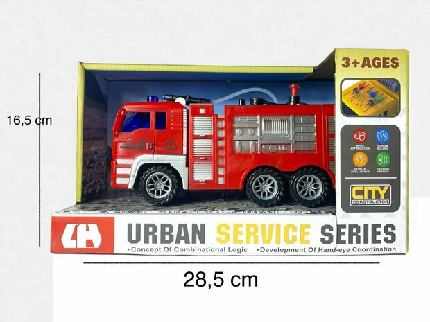 Urban service series - Brandweerwagen speelgoed - Frictie - geluid &amp; lichtjes 21CM