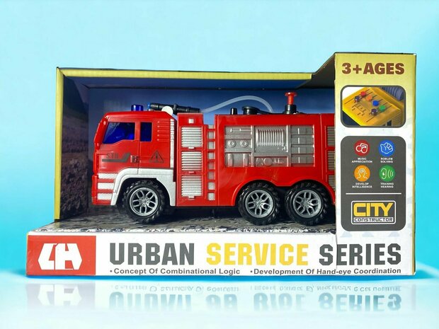 Urban service series - Brandweerwagen speelgoed - Frictie - geluid &amp; lichtjes 21CM