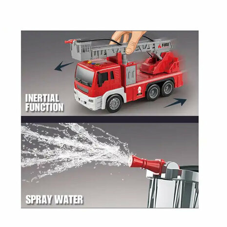 Fire truck - with spray hose and ladder truck - Friction - sound and lights - 25 cm