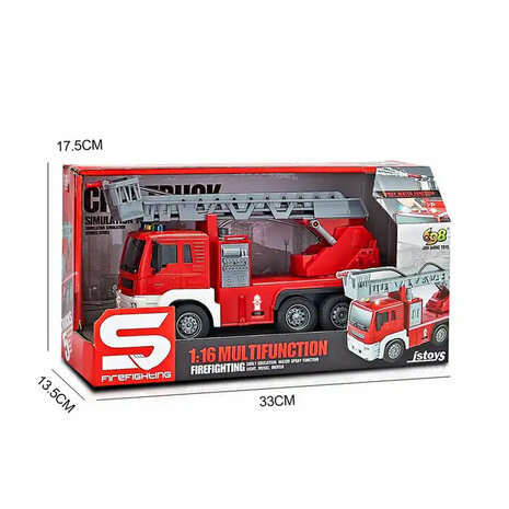 Fire truck - with spray hose and ladder truck - Friction - sound and lights - 25 cm