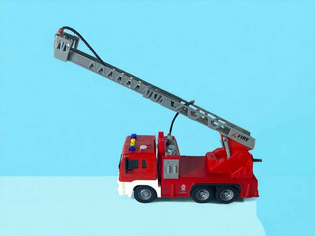 Fire truck - with spray hose and ladder truck - Friction - sound and lights - 25 cm