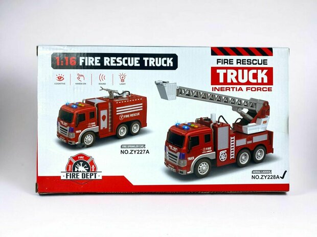 Fire truck - Friction motor - spray hose and ladder truck - with sound and lights - 27.5 cm