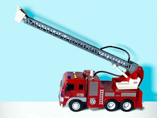 Fire truck - Friction motor - spray hose and ladder truck - with sound and lights - 27.5 cm