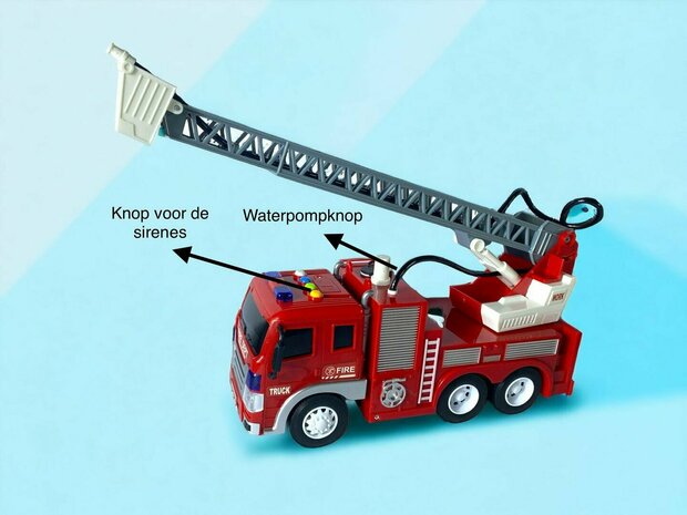 Camion de pompier - Moteur &agrave; friction - Tuyau de pulv&eacute;risation et camion &eacute;chelle - avec son et lumi&egrave;res - 27,5 cm