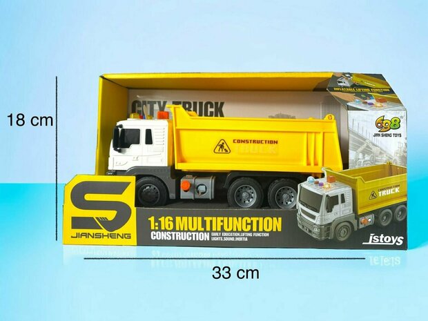 Dump Truck - vrachtwagen met laadbak - met geluid en licht - dumper 24.5CM