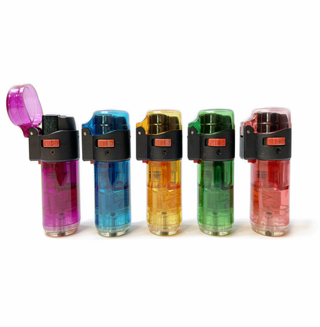 Briquet temp&ecirc;te en caoutchouc rechargeable &agrave; gaz Jet Flame transparent - 5 pi&egrave;ces.