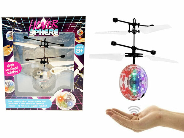 Flying Ball - floating heli disco Crystal ball with LED light - infrared sensor - Hand controlled Flying helicopter (rechargeable)