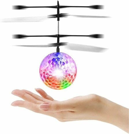 Flying Ball - h&eacute;li disco flottant Boule de cristal avec lumi&egrave;re LED - capteur infrarouge - H&eacute;licopt&egrave;re volant contr&ocirc;l&eacute; &agrave; la main (rechargeable)