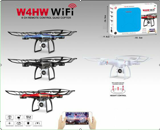 Drone avec cam&eacute;ra en direct - Wifi - contr&ocirc;le par application - 2,4GHZ - Fonction Hover - Blanc