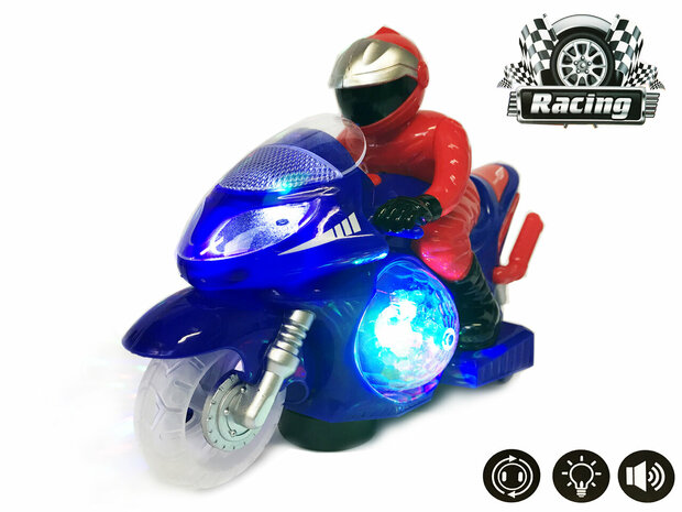 Speelgoed Race  Motor met led disco lichten en geluid effecten - motorfiets (25CM)