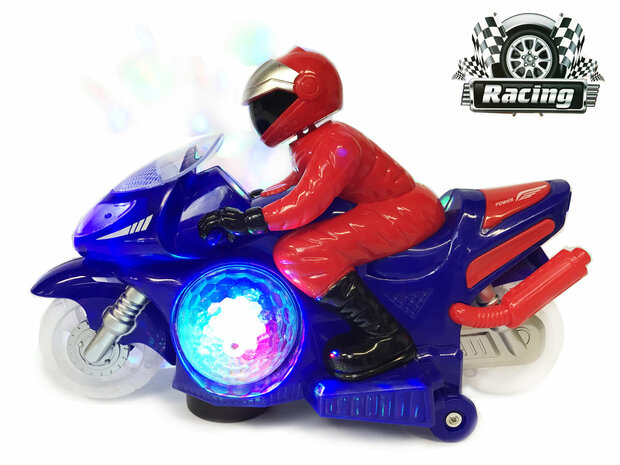 Moto de course jouet avec lumi&egrave;res disco LED et effets sonores - moto (25CM)