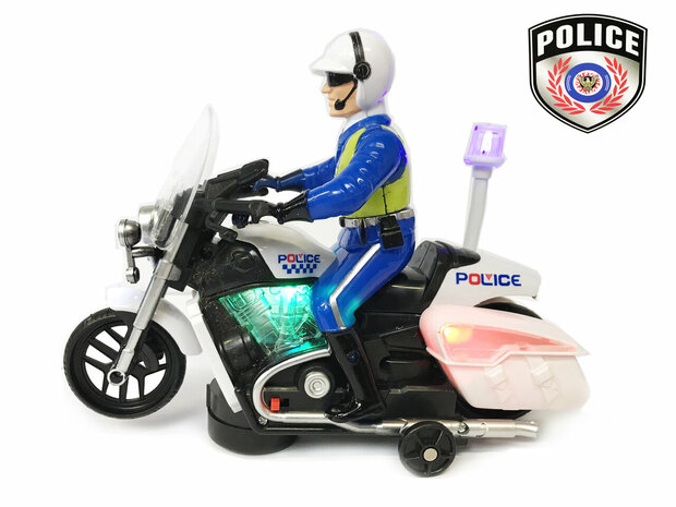 Polizeimotorrad mit LED-Blitzlicht und Polizeiger&auml;uschen &ndash; Police 20CM