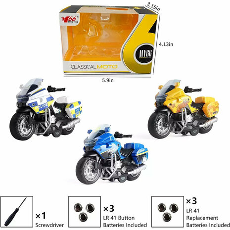 DIE-CAST POLICE MOTORCYCLE MODEL pull-back light and sound