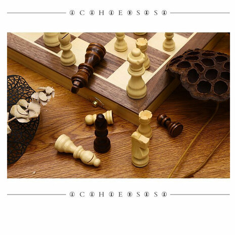 Houten schaakbord - Wood Chess set - 39x39 CM - schaakset - Opklapbaar - schaakspel