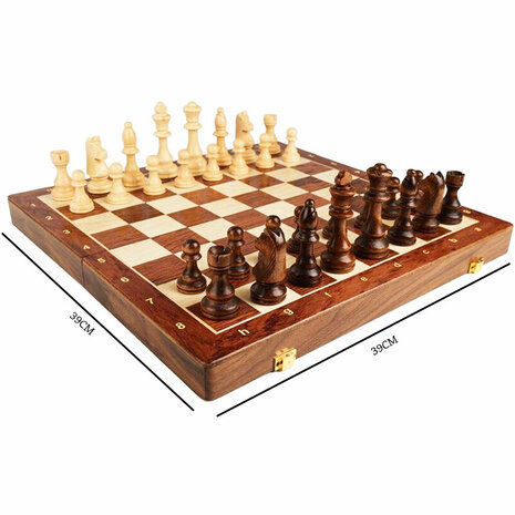 &Eacute;chiquier en bois - Jeu d&#039;&eacute;checs en bois - 39x39 CM - jeu d&#039;&eacute;checs - Pliable - jeu d&#039;&eacute;checs