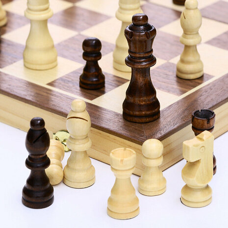 Houten schaakbord - Wood Chess set - 39x39 CM - schaakset - Opklapbaar - schaakspel