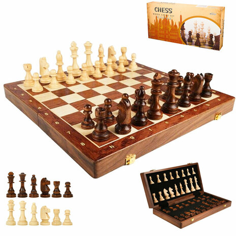 &Eacute;chiquier en bois - Jeu d&#039;&eacute;checs en bois - 39x39 CM - jeu d&#039;&eacute;checs - Pliable - jeu d&#039;&eacute;checs