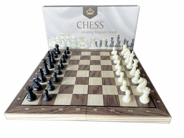  Schaakbord met Schaakstukken Magnetisch - Chess King - 29x29 cm - Schaken - Schaakspel - Hout - Opklapbaar