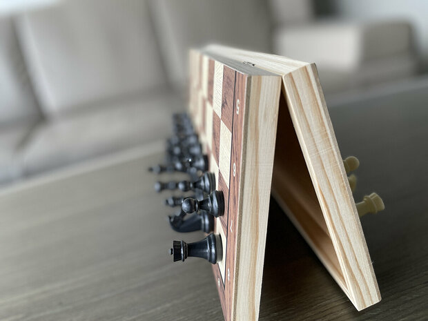  Schaakbord met Schaakstukken Magnetisch - Chess King - 29x29 cm - Schaakspel - Hout - Opklapbaar