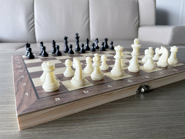  Schaakbord met Schaakstukken Magnetisch - Chess King - 34x34 cm - Schaakspel - Hout - Opklapbaar