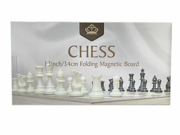  Schaakbord met Schaakstukken Magnetisch - Chess King - 34x34 cm - Schaakspel - Hout - Opklapbaar