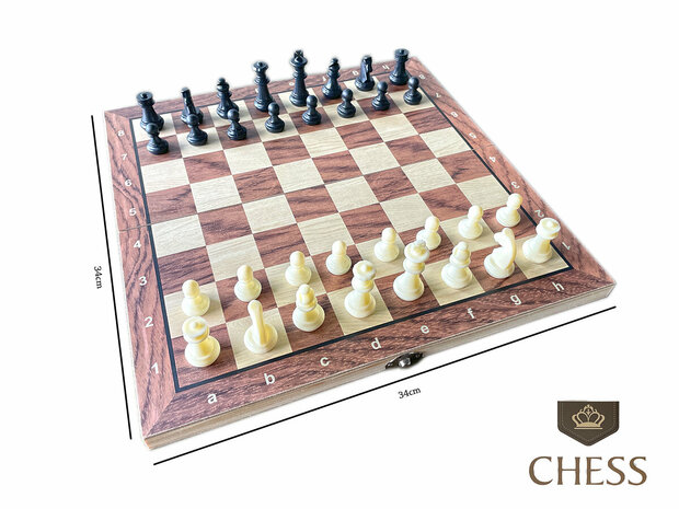  Schaakbord met Schaakstukken Magnetisch - Chess King - 34x34 cm - Schaken - Schaakspel - Hout - Opklapbaar