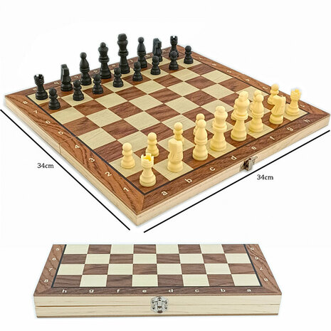 Chess game - checkers - backgammon Magnetic game board - set 3in1 - foldable - 34X34CM
