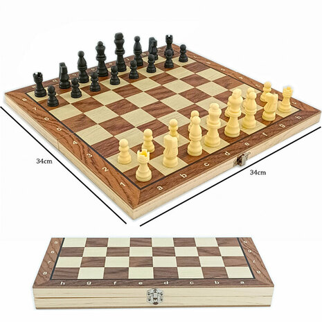  Schaakspel - damspel - backgammon Magnetisch speelbord - set 3in1 - opvouwbaar - 34X34CM