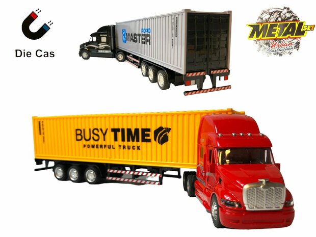 Vrachtwagen met Container Trekker met oplegger 40FT Container Master - Diecast Master
