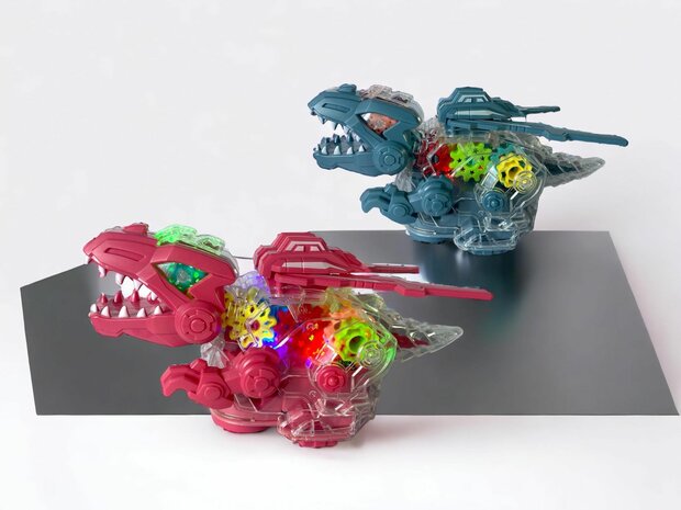 Zahnrad-Dinosaurier &ndash; mit beweglichen Fl&uuml;geln &ndash; macht Dino-Ger&auml;usche und Lichter &ndash; interaktiver Dinosaurier 22,5 cm