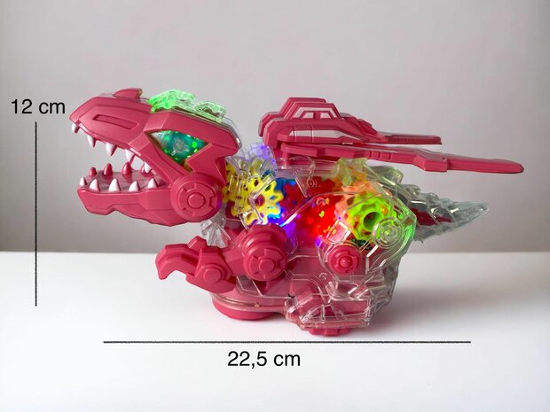 Zahnrad-Dinosaurier &ndash; mit beweglichen Fl&uuml;geln &ndash; macht Dino-Ger&auml;usche und Lichter &ndash; interaktiver Dinosaurier 22,5 cm R