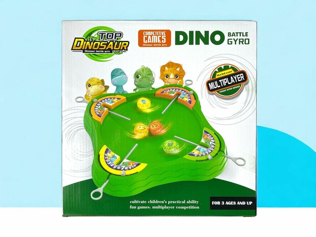 Battle Gyro - Top Dinosaur - compleet spel set 4x gyro met launcher en arena - 1 tot 4 spelers groen