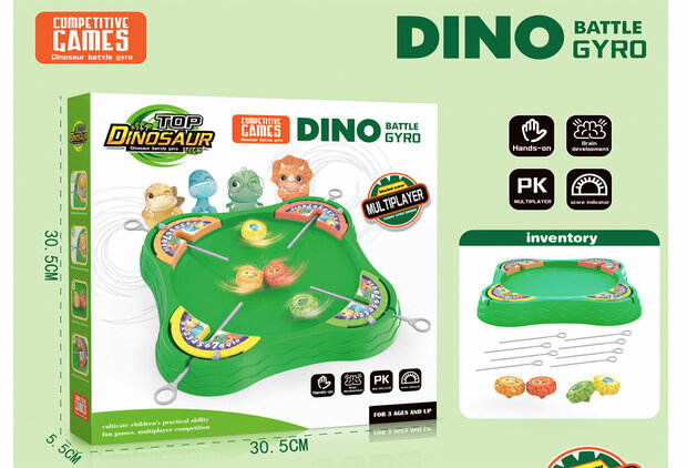 Battle Gyro - Top Dinosaur - compleet spel set 4x gyro met launcher en arena - 1 tot 4 spelers groen