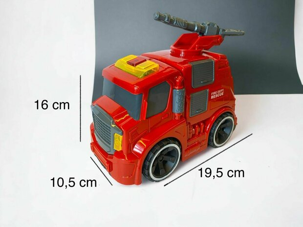 Brandweerwagen speelgoed - frictie - met sirene geluiden en lichtjes 19.5cm