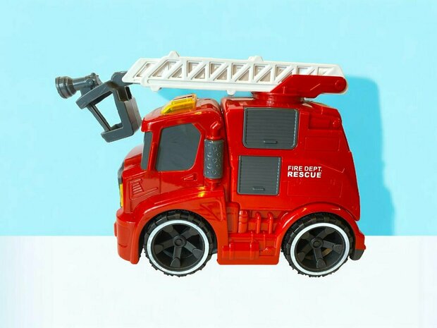 Jouet camion de pompier - friction - avec sir&egrave;nes sonores et lumi&egrave;res 19,5cm