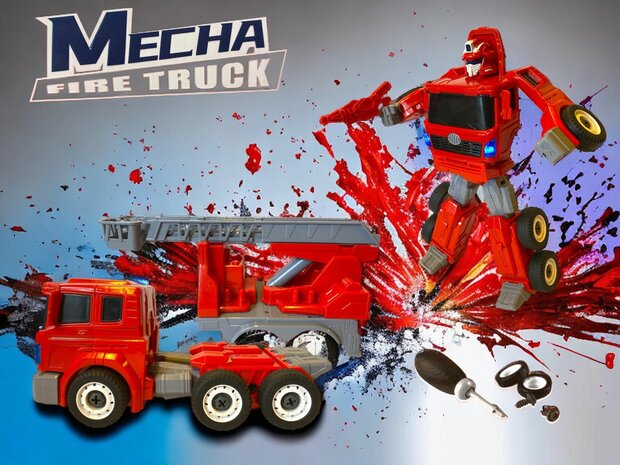 Jouet DIY - Robot de d&eacute;formation et camion de pompiers Mecha Fire Truck Optimus Prime 2 en 1