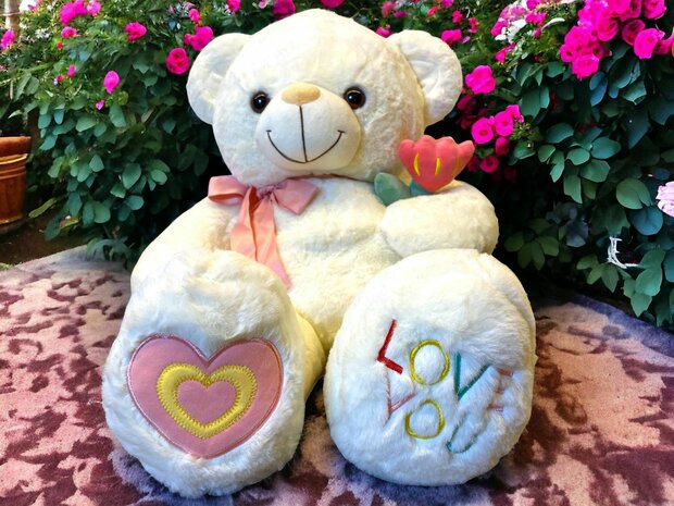 Teddyb&auml;r - i Love you - 75CM - weicher Kuschelb&auml;r mit Rose - Teddyb&auml;r