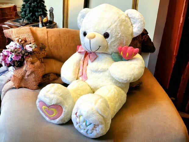 Teddyb&auml;r - i Love you - 75CM - weicher Kuschelb&auml;r mit Rose - Teddyb&auml;r