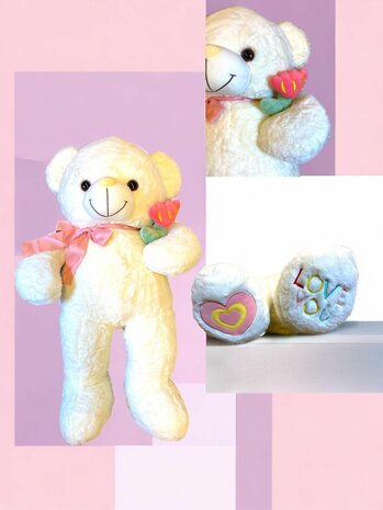 Teddyb&auml;r - i Love you - 75CM - weicher Kuschelb&auml;r mit Rose - Teddyb&auml;r