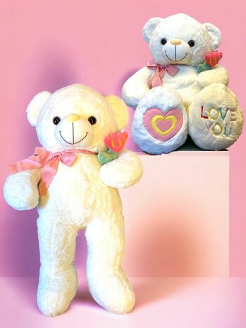 Teddyb&auml;r - i Love you - 75CM - weicher Kuschelb&auml;r mit Rose - Teddyb&auml;r