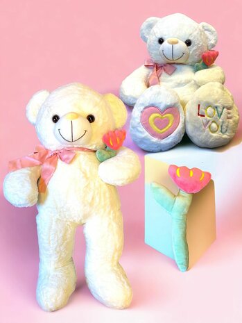 Teddyb&auml;r - i Love you - 75CM - weicher Kuschelb&auml;r mit Rose - Teddyb&auml;r