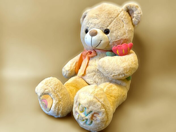 Teddyb&auml;r - i Love you - 75CM - weicher Kuschelb&auml;r mit Rose - Teddyb&auml;r