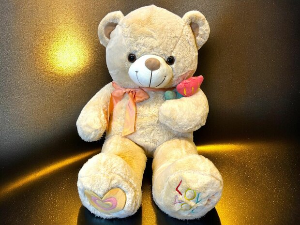 Ours en peluche - je t&#039;aime - 75CM - ours en peluche doux avec rose - ours en peluche