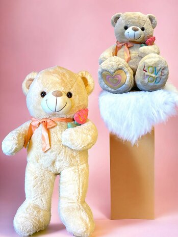 Ours en peluche - je t&#039;aime - 75CM - ours en peluche doux avec rose - ours en peluche